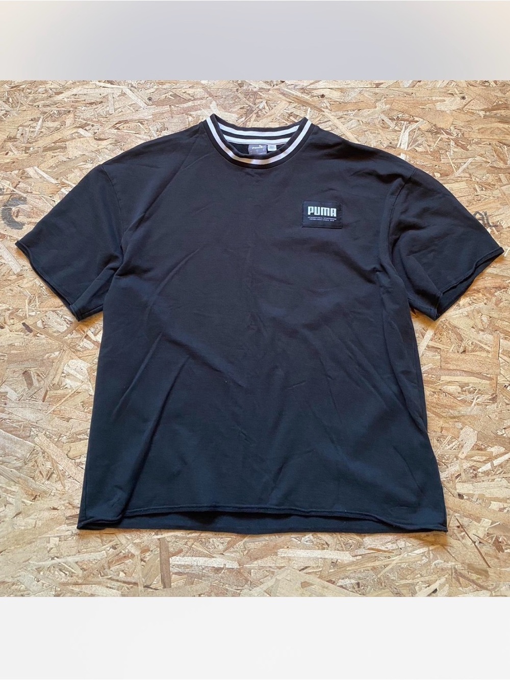Puma Black Short-Sleeve Crewneck T-Shirt with White-Striped Collar